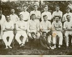 Lapworth CC-2 Lapworth Cricket Club 1920. Standing: E Collis (umpire), E Skinner, F Edgington, R Cheal, E Cotteril, G Watson, W Cheal. Seated: FS Lawrence, T Pincher, OA...