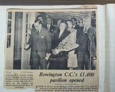 P1020340 Opening of New Cricket Pavillion in 1957, note Mrs Christophers who donated the cricket pitch to the village