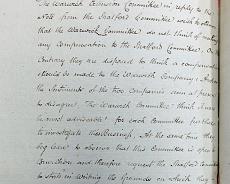 DSC01002a Extract from the minutes of the Stratford Canal company in 1793 showing the start of bad blood between the companies over who should compensate whom for the...