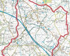 Rowington OS map with boundary OS map showing Parish boundary
