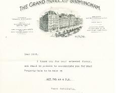 Norrmanhurst_0010 Letter from Grand Hotel in Birmingham - venue for the sale of Normanhurst in 1925