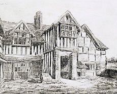 P1065B-2 Watercolour of Shakespeare Hall by RE Everett about 1850