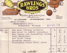 Save Invoice for saddle repairs Shakespeare Hall 1936