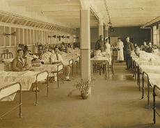 Boyles, Allan - Hospital Allan Arthur Boyles (far right) c1915 in hospital after loss of his leg