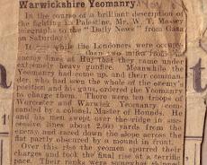 Huj charge yeoman1 Newspaper article describing the Cavalry charge by the Warwickshire Yeomen at Huj in Palestine, November 1917. Anthony Gardner Hanson and his brother Wilfred...