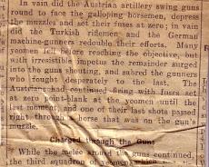 Huj charge yeoman3 Newspaper article describing the Cavalry charge by the Warwickshire Yeomen at Huj in Palestine, November 1917. Anthony Gardner Hanson and his brother Wilfred...