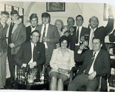 20141003_0019 Cricket Club group at Rowington Club. Back (L-R): ?,?,?, Colin White, Daryl Dilly,?, Eric Johnson, Eric Sly, Ray Neale. Front: John Coleman, Dot Sly, Bill Sly