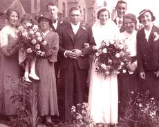 30 Smaller group Mr and Mrs Harry Sweetman wedding group at Tyesley in 1935