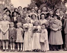 8 Holmes,Waring Wedding group 1950s Wedding group of Gerald and Monica Holmes in the ‘50s. The reception was held in the building behind the old telephone exchange. Monica’s father, Charles Waring...