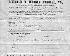 CertofEmploy Fred Teale's Certificate of Employment received when he was demobbed in 1919. (1 of 2)