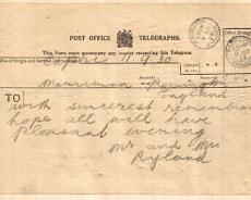 Teleg24 Telegram sent by Mr and Mrs Ryland to ex-servicemen's supper in 1930