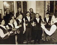 P1019J-4 1969. L-R: (Back row) Rev G Davies, Tony Brown (Church Warden), John Williams. (Front row) ?, Nan Tarplee, Jose Grey, Sio Tarplee, George ?, Frank Plumb, Trevor...