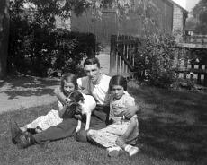 Wallis l_r Joyce Robert Parker Mary Styles 'Shot' Joyce Wallis, Robert Parker, Mary Styles with Shot the dog - High Cross mid 1930s