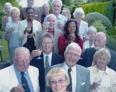 RPR05_0066 Retirement of Janet Shuttleworth after 25 years as Warden of the Rowington Almshouses. Janet Shuttleworth Front, with Frank Shuttleworth behind her and other...
