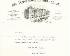 Norrmanhurst_0010 Letter from Grand Hotel in Birmingham - venue for the sale of Normanhurst in 1925