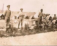 AG Hanson - Palestine 1917 - Saddle inspection (close up) Detail of Saddle inspection from Anthony Hanson's album from when he served in the Warwickshire Yeomanry in Palestine in 1917-18. His tent is arrowed.