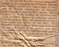 Huj charge yeoman3 Newspaper article describing the Cavalry charge by the Warwickshire Yeomen at Huj in Palestine, November 1917. Anthony Gardner Hanson and his brother Wilfred...