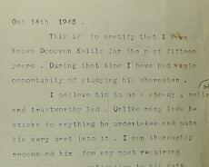 DSC00416 Character reference for Don Kettle in 1943 from the Rector of Lapworth, Rev J Moore