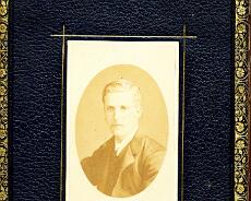 250408_0010 Frontispeice of a bible presented to Thomas Merriman in memory of Rev Arthur Brodie, Peter Brodie's son who died aged 23 in 1874. The picture of Arthur Brodie...