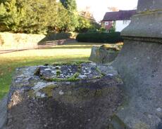 P1070043 Lapworth War Memorial. The top of the base section showing the remains of one of the four supporting pillars of the original design.