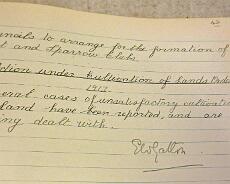 War Ag Cttee2 Extract from the minutes of the Warwick area War Agricultural Executive Committee in 1917 showing monitoring of land use